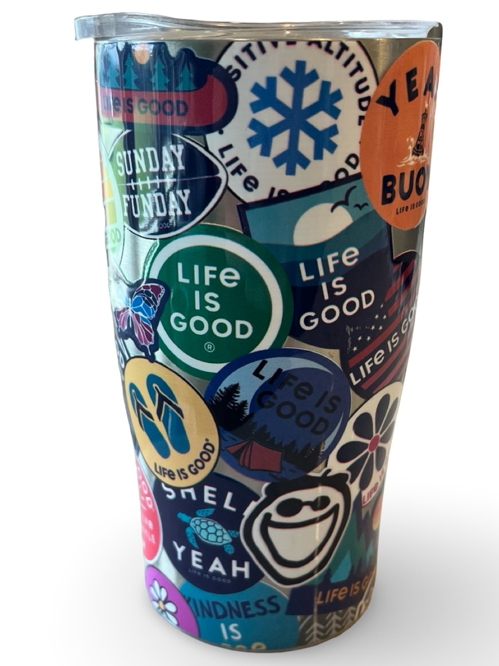Life Is Good Metal Tumbler “Sticker Collage” With Lid 25 oz.